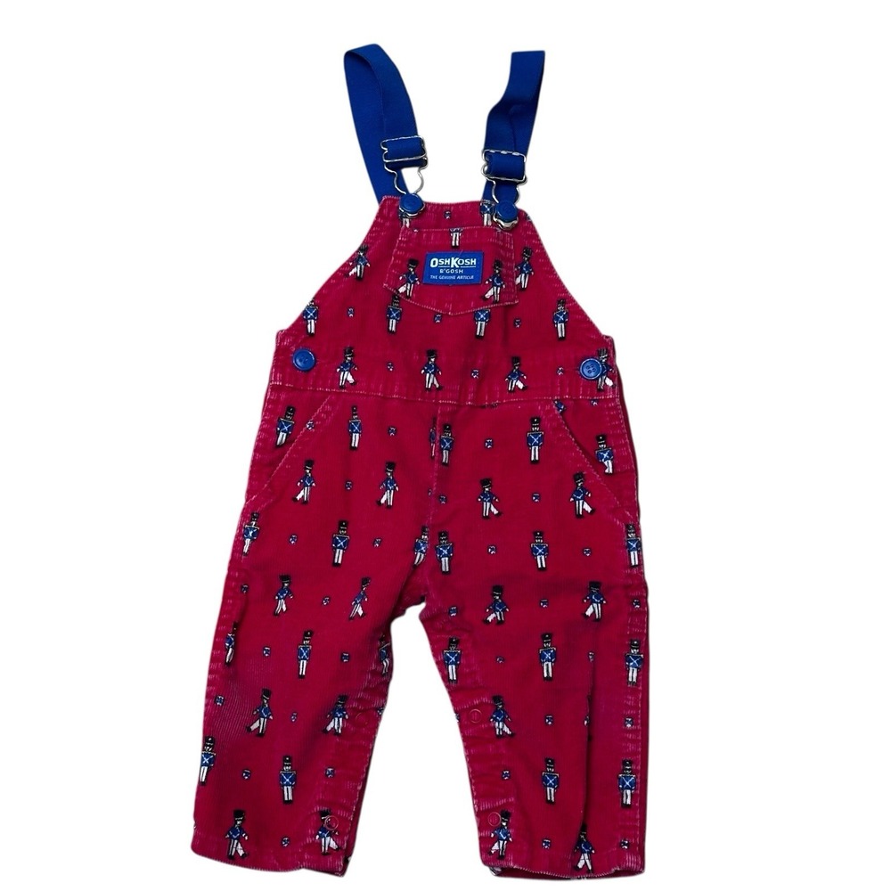 Vintage 6-9 months Oshkosh Vestbak Red Corduroy Christmas Toy Soldiers Overalls